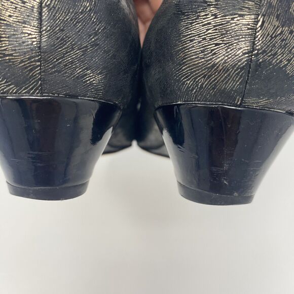 TROTTERS Signature 7.5W Slip On Wedges Metallic Black Animal Print Office Heels - Picture 13 of 16